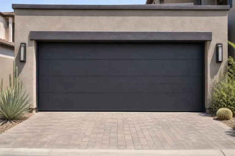 Charcoal garage door looking like new after professional garage door repair in Gilbert, AZ