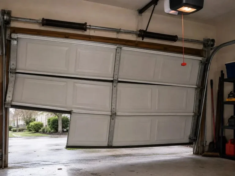 Garage door sitting crooked and lower on one side after coming off its track
