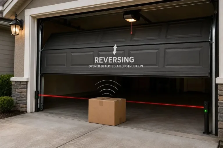 Garage door reversing because a cardboard box is blocking the safety sensor beam