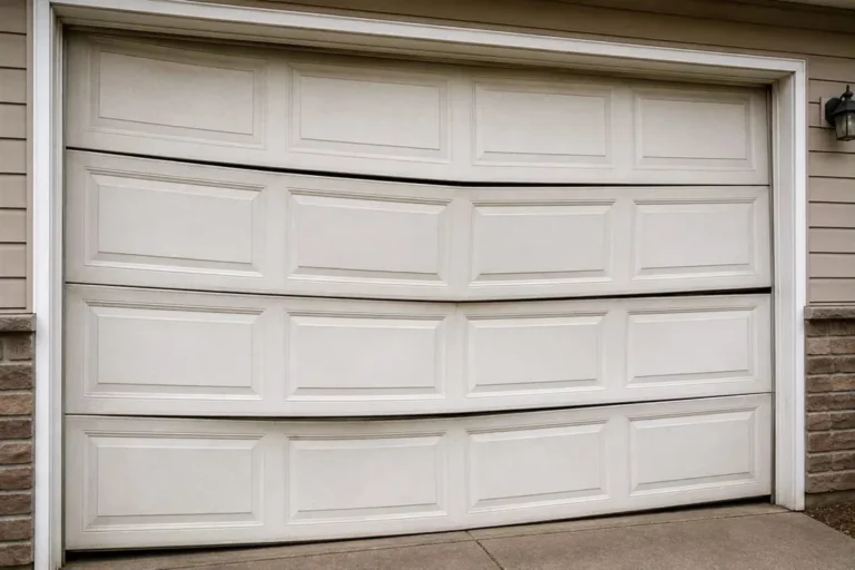 Garage door with warped, bowed sections that no longer sit flat